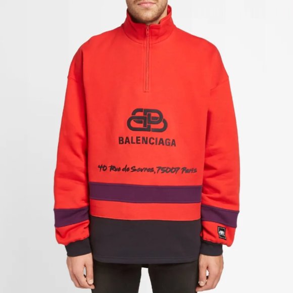 Balenciaga Ski Half Zip Sweatshirt Red Cotton Embroidered BB Logo Small - Picture 2 of 16